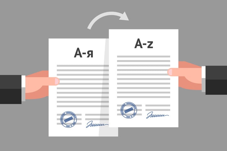 cartoon of legal documents ready for translation