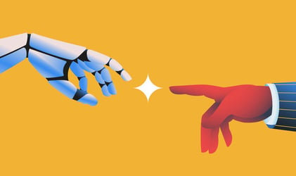 Illustration of AI and human collaboration in translation