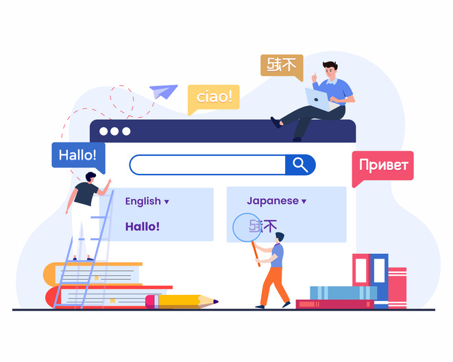 Illustration of multilingual transcreation services for global communication success